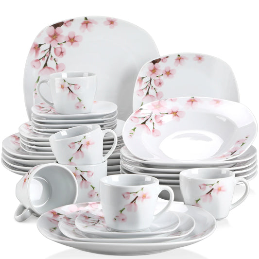 MALACASA Annie Porcelain Dinnerware Set Plates Cups Saucers