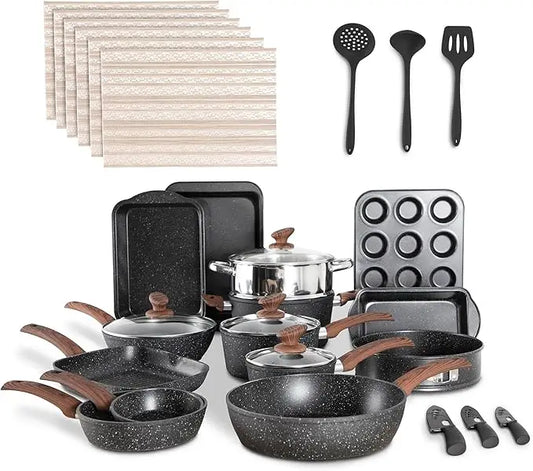 Hign-concerned Nonstick Granite Cookware Set With Lids