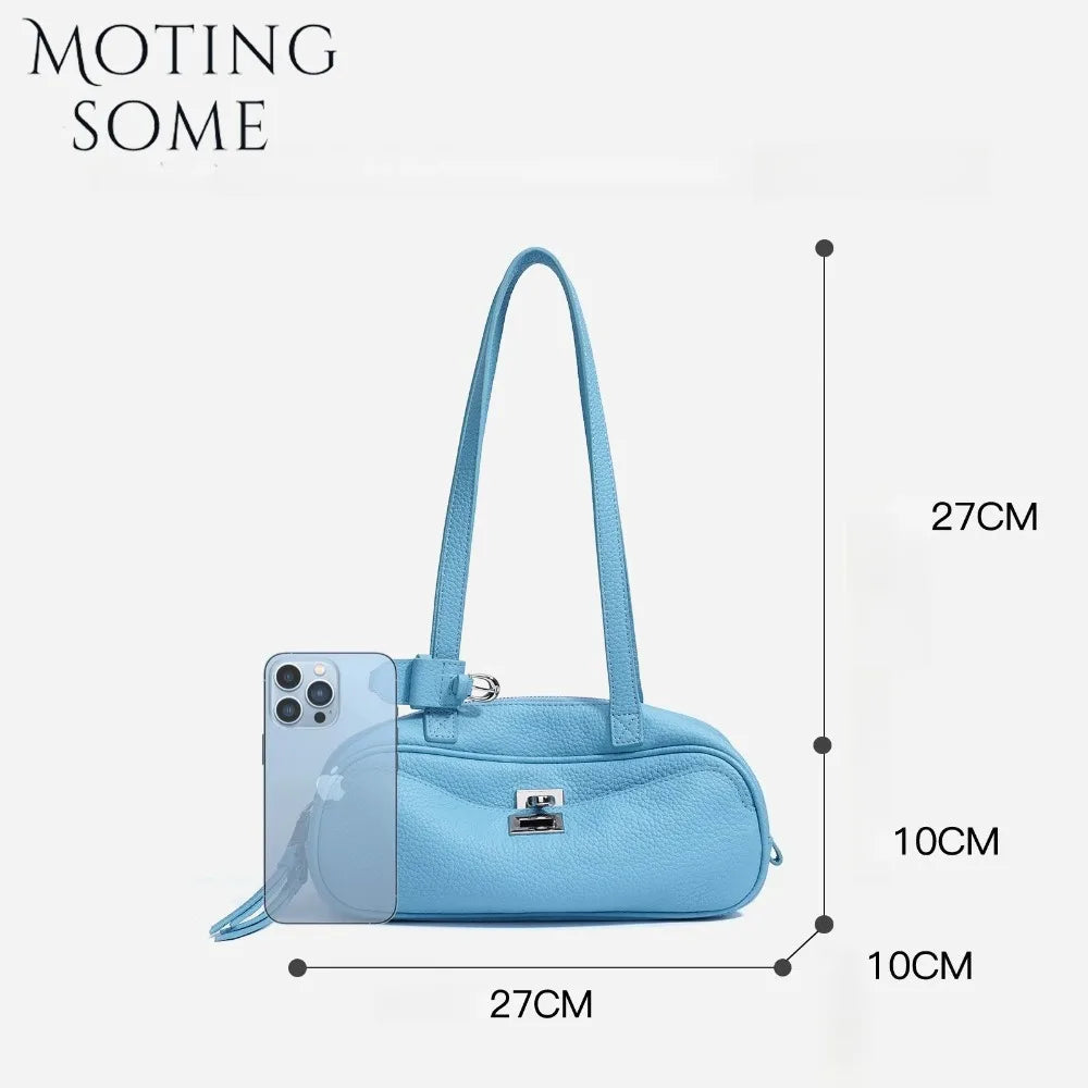 Motingsome First Layer Cowhide Handbag Women Satchel Purse