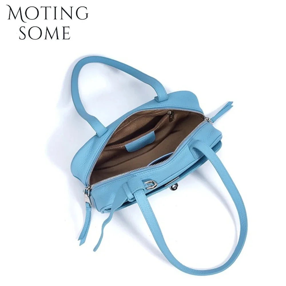 Motingsome First Layer Cowhide Handbag Women Satchel Purse