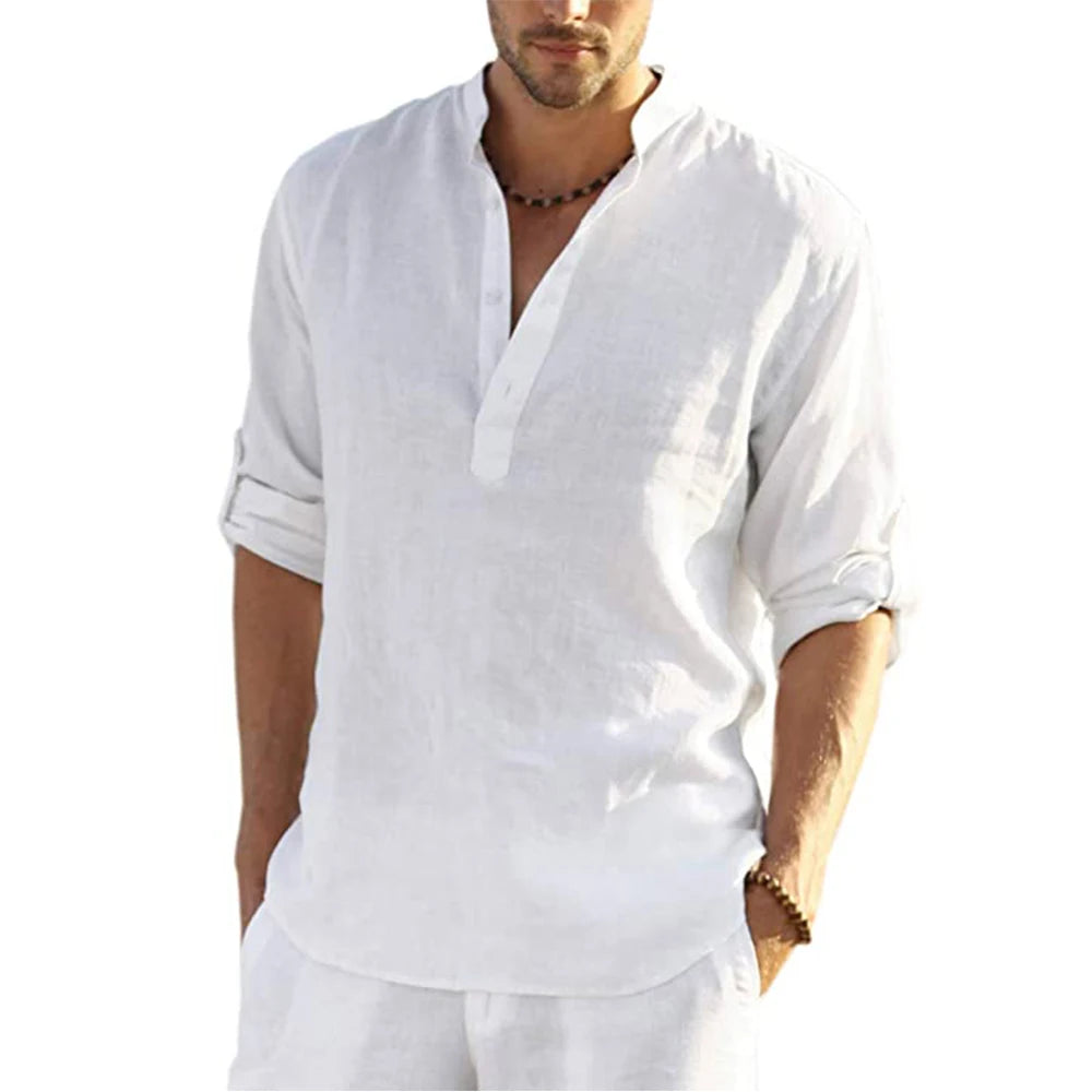 King Billion Mens Casual Cotton Linen Shirt Long Sleeve